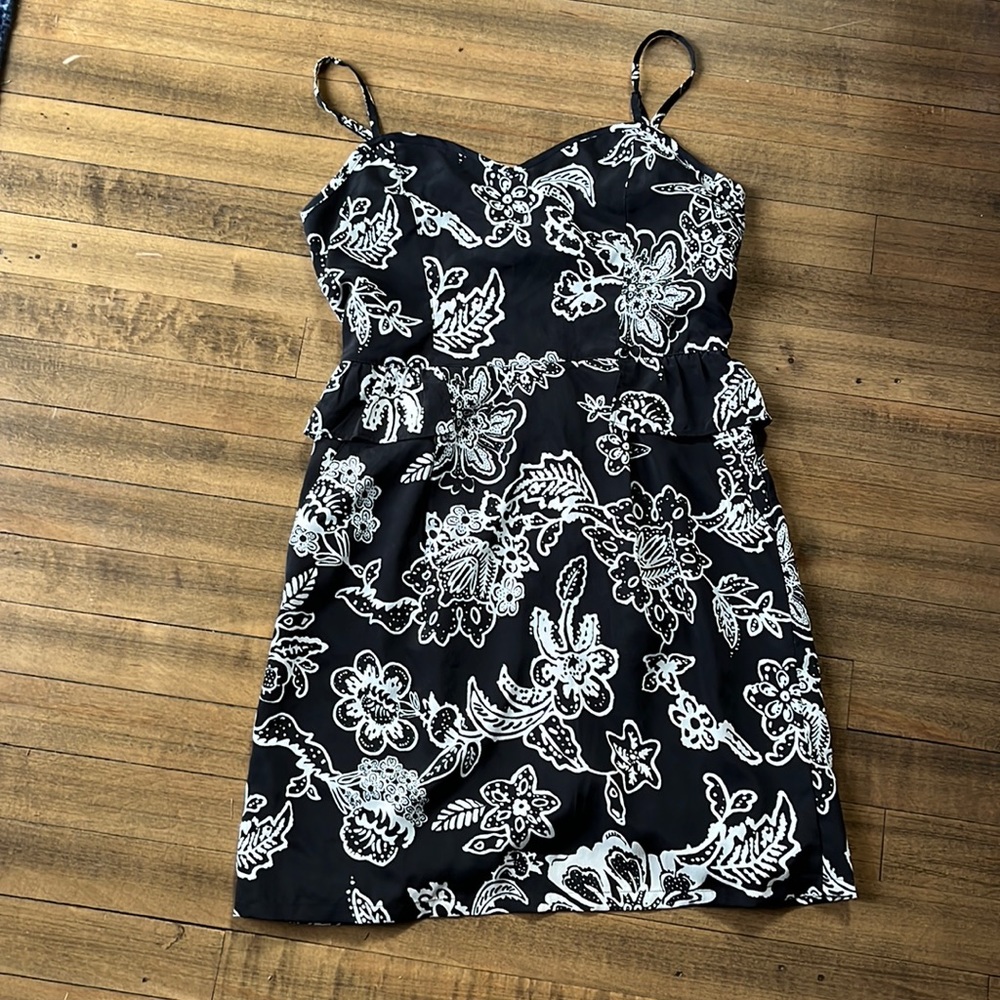 Black, floral cocktail mini dress